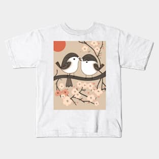 Two cute young chickadee bird kissing Kids T-Shirt